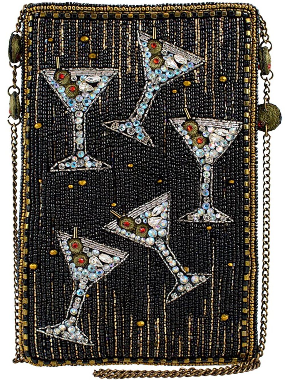 Mary Frances Sip Happens Black and Diamond Beaded Martini Crossbody